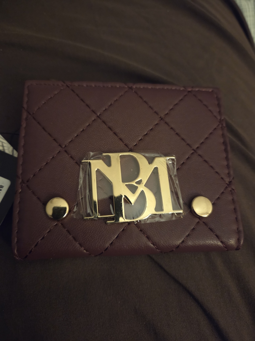 Badgley Mischka Quilted Plum Wallet with Gold Hardware